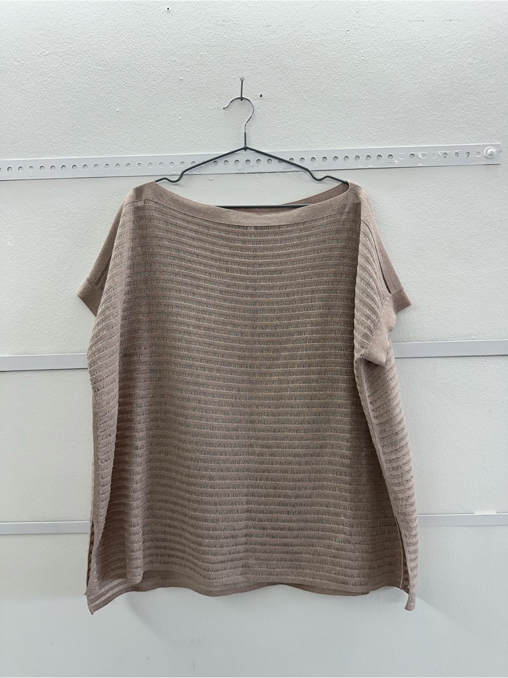 Reiss Neutral Ribbed Boxy Knit Top in Taupe